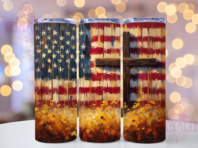 Faith & Freedom USA Floral Cross Tumbler, 4th Of July Tumbler Wrap, Floral American Flag Tumbler, Faith And Freedom Wrap, Christian Independence Day Tumbler, Red White Blue Floral Tumbler Sublimation SvggirlplusArt 