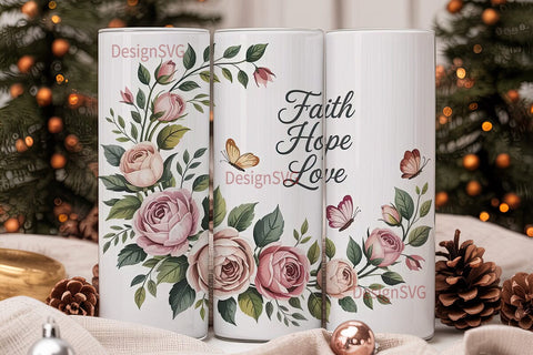 Faith Hope Love Floral 20oz Tumbler Wrap Sublimation DesignSVG 