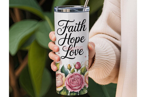 Faith Hope Love Floral 20oz Tumbler Wrap Sublimation DesignSVG 