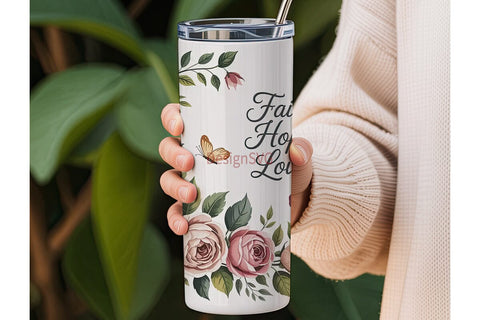 Faith Hope Love Floral 20oz Tumbler Wrap Sublimation DesignSVG 