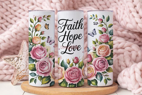 Faith Hope Love Floral 20oz Tumbler Wrap Sublimation DesignSVG 