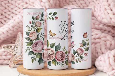 Faith Hope Love Floral 20oz Tumbler Wrap Sublimation DesignSVG 