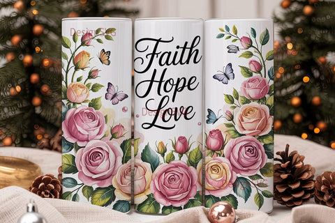 Faith Hope Love Floral 20oz Tumbler Wrap Sublimation DesignSVG 