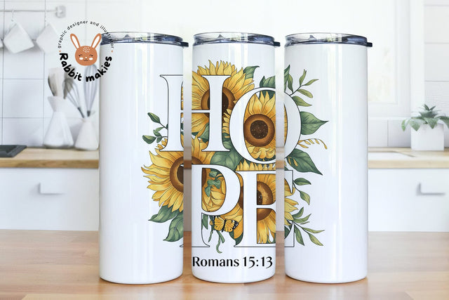 Faith Hope Sunflower 20oz Skinny Tumbler Sublimation Design Sublimation Rabbitmakies 