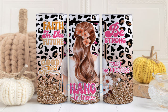 Faith in the Future Leopard Girl Glitter Bible Verse Religious 20oz Skinny Tumbler Wrap PNG Sublimation Designs Sublimation BouDesign 