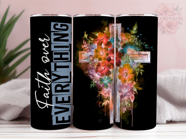 Faith over everything 20 oz skinny tumbler, Floral Christian cross 20oz Tumbler Wrap PNG, Straight & Tapered Tumbler Wrap, Instant Digital Download Sublimation Li Zamperini 
