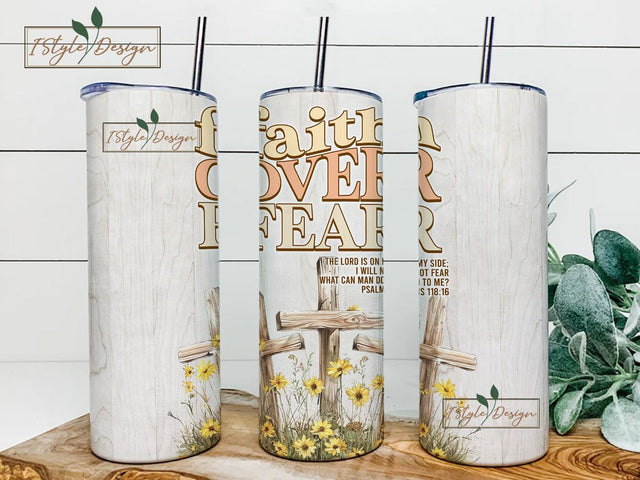 Faith Over Fear 20 oz Skinny Tumbler Sublimation Design Digital Download PNG Instant DIGITAL ONLY, Bible Verse Christian Tumbler Sublimation iStyleDesign 