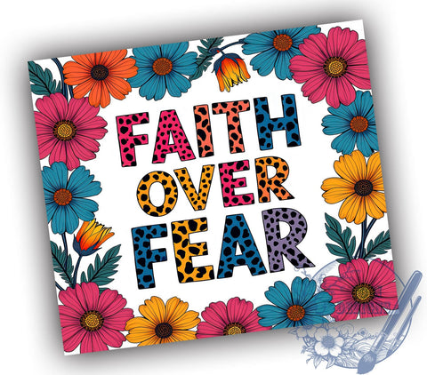 Faith Over Fear 20oz Skinny Tumbler PNG, Inspirational Christian Bible Jesus Tumbler Wrap, Sublimation Design, Straight & Tapered Tumbler Wrap, Instant Digital Download Sublimation ToriDesigns 