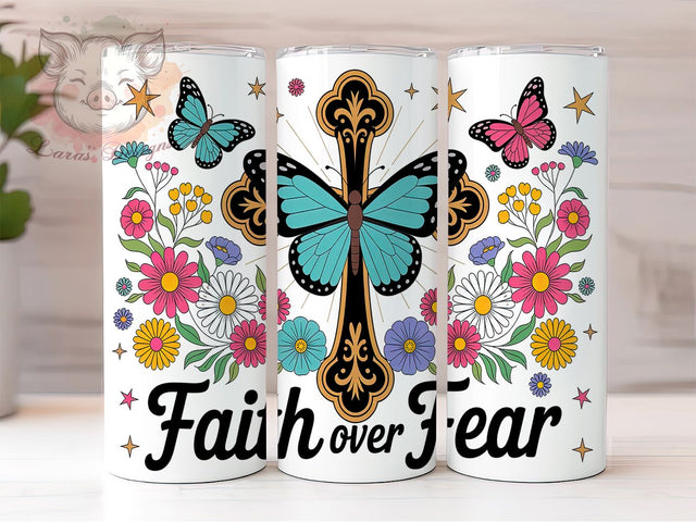 Faith Over Fear 20oz Tumbler Wrap, Bible Verse Tumbler, 20oz Sublimation Wrap, Inspirational Quote Cup, Christian Drinkware, Religious Tumbler, Trust in God Design Sublimation Lara' s Designs 