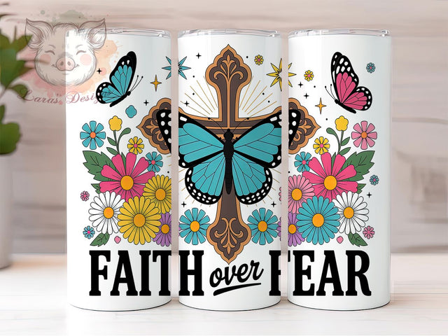 Faith Over Fear 20oz Tumbler Wrap, Bible Verse Tumbler, 20oz Sublimation Wrap, Inspirational Quote Cup, Christian Drinkware, Religious Tumbler, Trust in God Design Sublimation Lara' s Designs 