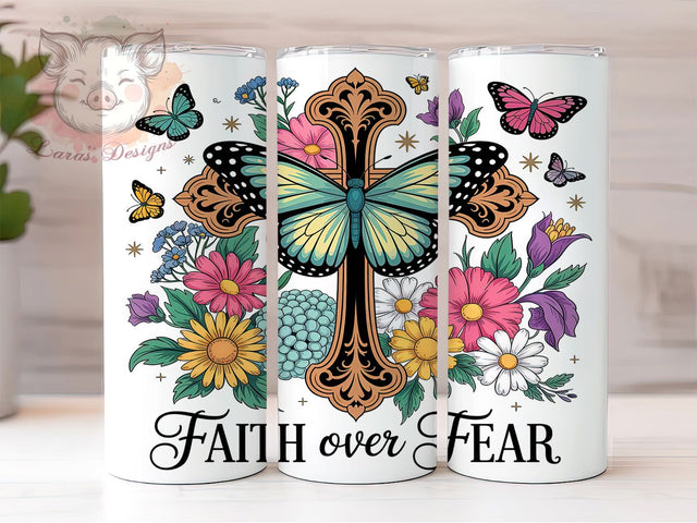 Faith Over Fear 20oz Tumbler Wrap, Bible Verse Tumbler, 20oz Sublimation Wrap, Inspirational Quote Cup, Christian Drinkware, Religious Tumbler, Trust in God Design Sublimation Lara' s Designs 