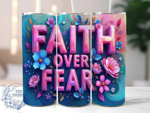 Faith Over Fear Bible Verse Tumbler, Bible Verse Sublimation, Christian Tumbler Design, Religious Quote PNG, Inspirational Scripture Wrap, 20oz Skinny Tumbler PNG, Faith Tumbler Wrap Sublimation ToriDesigns 