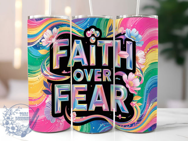 Faith Over Fear Bible Verse Tumbler, Bible Verse Sublimation, Christian Tumbler Design, Religious Quote PNG, Inspirational Scripture Wrap, 20oz Skinny Tumbler PNG, Faith Tumbler Wrap Sublimation ToriDesigns 