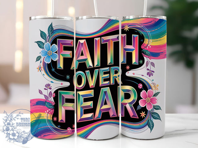 Faith Over Fear Bible Verse Tumbler, Bible Verse Sublimation, Christian Tumbler Design, Religious Quote PNG, Inspirational Scripture Wrap, 20oz Skinny Tumbler PNG, Faith Tumbler Wrap Sublimation ToriDesigns 