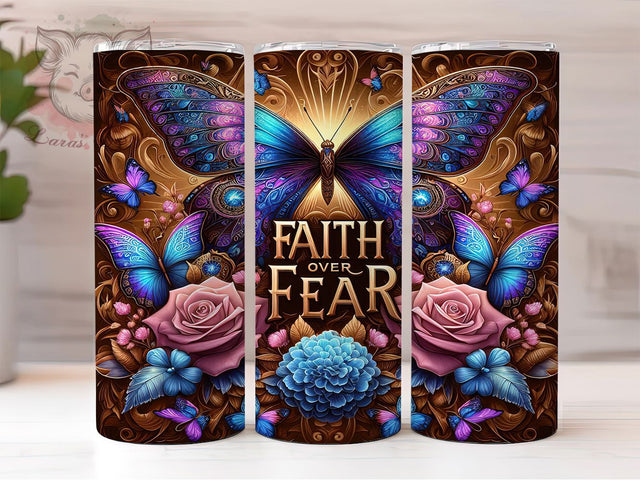 Faith Over Fear Christian Tumbler Wrap, Christian Bible Verse, Inspirational Tumbler Wrap, 20oz Sublimation Template, Skinny Tumbler Wrap, Digital Download, Religious Gift Idea Sublimation Lara' s Designs 