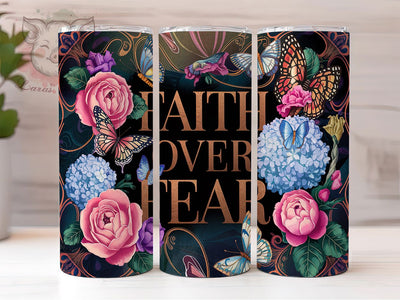 Faith Over Fear Christian Tumbler Wrap, Christian Bible Verse, Inspirational Tumbler Wrap, 20oz Sublimation Template, Skinny Tumbler Wrap, Digital Download, Religious Gift Idea Sublimation Lara' s Designs 