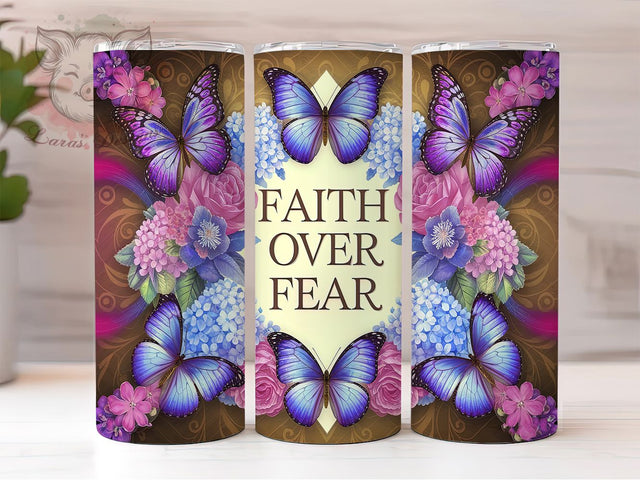 Faith Over Fear Christian Tumbler Wrap, Christian Bible Verse, Inspirational Tumbler Wrap, 20oz Sublimation Template, Skinny Tumbler Wrap, Digital Download, Religious Gift Idea Sublimation Lara' s Designs 