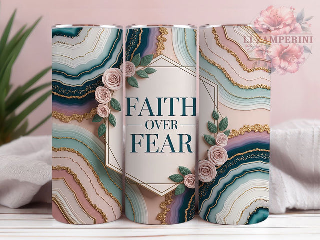 Faith Over Fear Gold 20oz Tumbler, Bible Verse, Christian Theme, Marble Gold, Glitter Design, 20oz Wrap, PNG File Sublimation Li Zamperini 