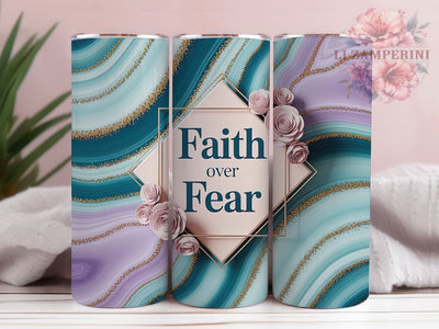 Faith Over Fear Gold 20oz Tumbler, Bible Verse, Christian Theme, Marble Gold, Glitter Design, 20oz Wrap, PNG File Sublimation Li Zamperini 
