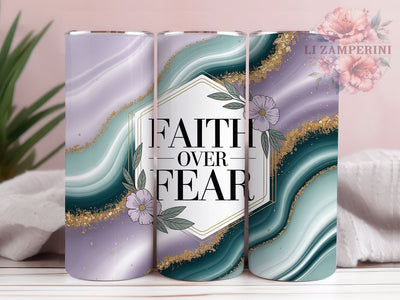 Faith Over Fear Gold 20oz Tumbler, Bible Verse, Christian Theme, Marble Gold, Glitter Design, 20oz Wrap, PNG File Sublimation Li Zamperini 