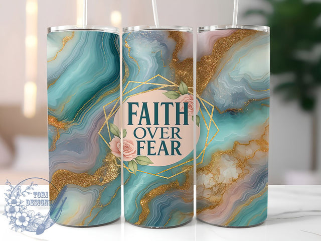 Faith Over Fear Gold Glitter Tumbler Wrap, Bible Verse Tumbler, Gold Glitter Tumbler, Marble Tumbler Design, 20oz Skinny Tumbler Wrap, Inspirational Tumbler, Faith Over Fear Design Sublimation ToriDesigns 
