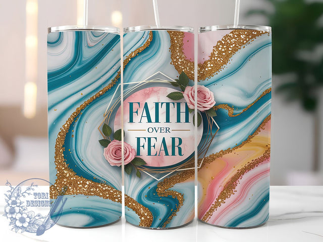 Faith Over Fear Gold Glitter Tumbler Wrap, Bible Verse Tumbler, Gold Glitter Tumbler, Marble Tumbler Design, 20oz Skinny Tumbler Wrap, Inspirational Tumbler, Faith Over Fear Design Sublimation ToriDesigns 