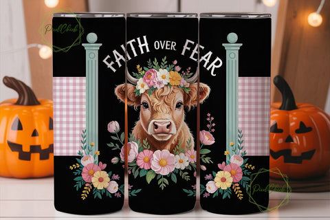 Faith Over Fear Highland Cow Tumbler Sublimation PixelChick 