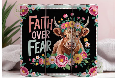 Faith Over Fear Highland Cow Tumbler Sublimation PixelChick 