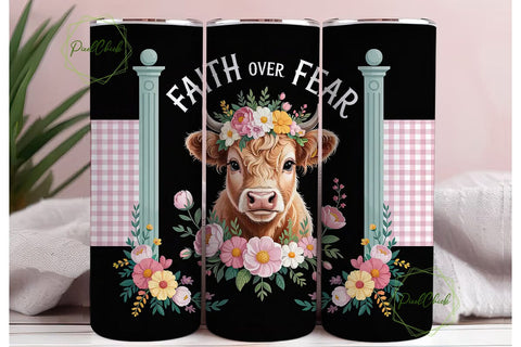 Faith Over Fear Highland Cow Tumbler Sublimation PixelChick 