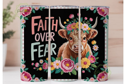 Faith Over Fear Highland Cow Tumbler Sublimation PixelChick 