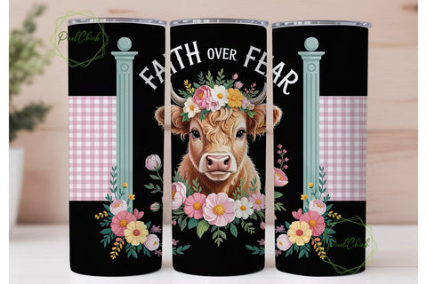 Faith Over Fear Highland Cow Tumbler Sublimation PixelChick 