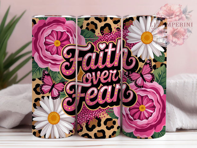 Faith Over Fear Leopard Print 20oz Tumbler Wrap, Leopard Print, Brown Black Pattern, Christian Quote, Inspirational Design, 20oz Tumbler Wrap, Sublimation PNG Sublimation Li Zamperini 