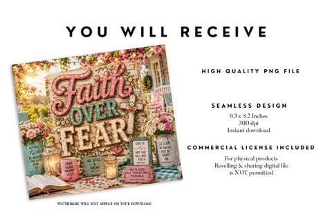 Faith Over Fear Tumbler Wrap PNG Sublimation BijouBay 