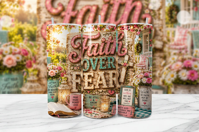 Faith Over Fear Tumbler Wrap PNG Sublimation BijouBay 