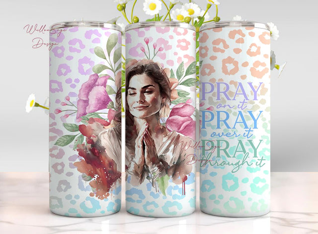 Faith Pray Christian Religious Leopard Colorful Glitter 20oz Skinny Tumbler Wrap PNG Sublimation Designs Download Sublimation WillowSageDesign 