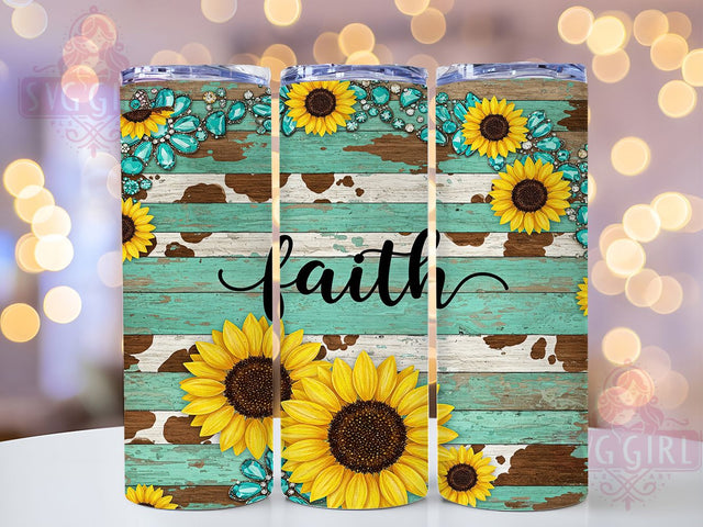 Faith Sunflower Gemstone 20oz Tumbler Wrap, Sunflower Tumbler, Gemstone Tumbler Design, 20oz Sublimation Wrap, Inspirational Drinkware, Christian Gift Tumbler, Floral Faith Tumbler Sublimation SvggirlplusArt 