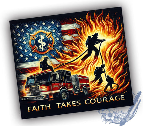 Faith Takes Courage Firefighter American Flag 20oz Skinny Tumbler, Rescue Fireman Tumbler Png, Straight & Tapered Tumbler Wrap, Instant Digital Download Sublimation ToriDesigns 