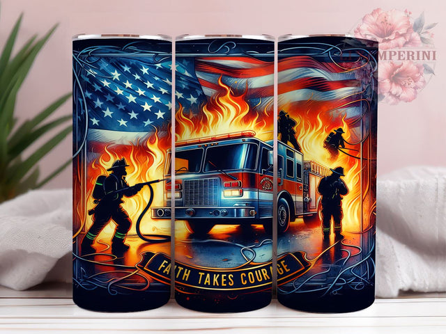 Faith Takes Courage Firefighter American Flag 20oz Tumbler Wrap PNG, Rescue Fireman Tumbler Png, Straight & Tapered Tumbler Wrap, Instant Digital Download Sublimation Li Zamperini 