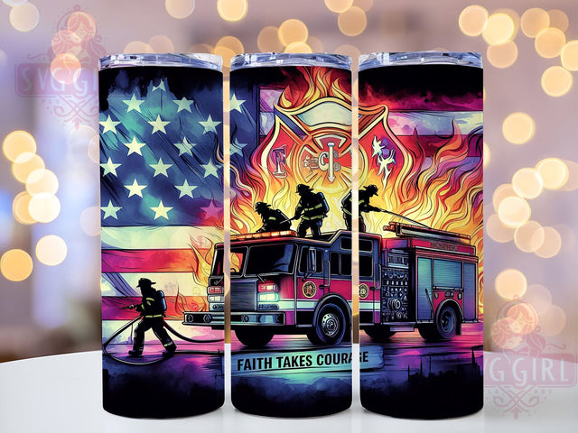 Faith Takes Courage Firefighter American Flag 20oz Tumbler Wrap Sublimation Design, Straight Tapered Tumbler Wrap, Rescue Fireman Tumbler Png, Instant Digital Download Sublimation SvggirlplusArt 