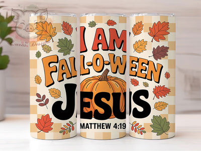 Faithful Fall-O-Ween Jesus Tumbler, Christian Fall Wrap, 20oz Sublimation, Faith Halloween Cup, Autumn Jesus Mug, Religious Fall Tumbler, Pumpkin Jesus Design Sublimation Lara' s Designs 
