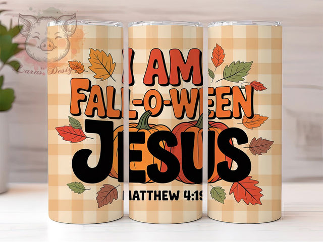 Faithful Fall-O-Ween Jesus Tumbler, Christian Fall Wrap, 20oz Sublimation, Faith Halloween Cup, Autumn Jesus Mug, Religious Fall Tumbler, Pumpkin Jesus Design Sublimation Lara' s Designs 