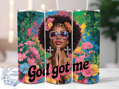 Faithful Praying Black Woman Tumbler, Black Woman, Praying Hands, Floral Art, 20Oz Tumbler, Sublimation Wrap, Digital Download Sublimation ToriDesigns 