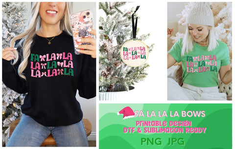 Falalala Preppy Bows Christmas PNG JPG Sublimation So Fontsy Design Shop 