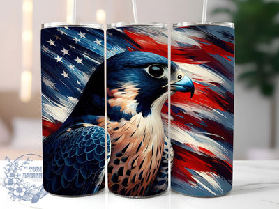 Falcon Flag USA 20oz Tumbler, Patriotic USA Wrap, American Flag Falcon, USA Animal Design, Sublimation Wrap, 20oz Tumbler Design, PNG Tumbler Wrap Sublimation ToriDesigns 