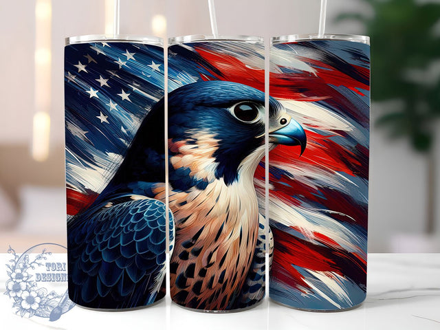 Falcon Flag USA 20oz Tumbler, Patriotic USA Wrap, American Flag Falcon, USA Animal Design, Sublimation Wrap, 20oz Tumbler Design, PNG Tumbler Wrap Sublimation ToriDesigns 
