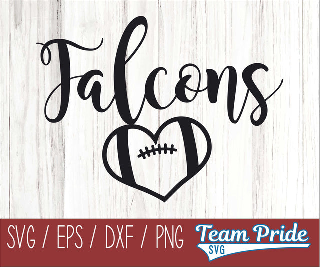 Falcons Football Heart SVG Digital Download Printable - SVG, EPS, DXF, PNG SVG Team Pride SVG 