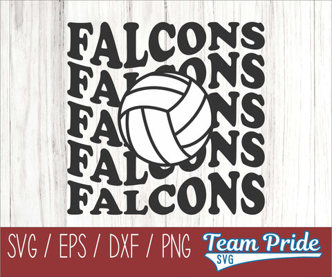 Falcons Volleyball Retro Wave SVG Digital Download Printable - SVG, EPS, DXF, PNG SVG Team Pride SVG 