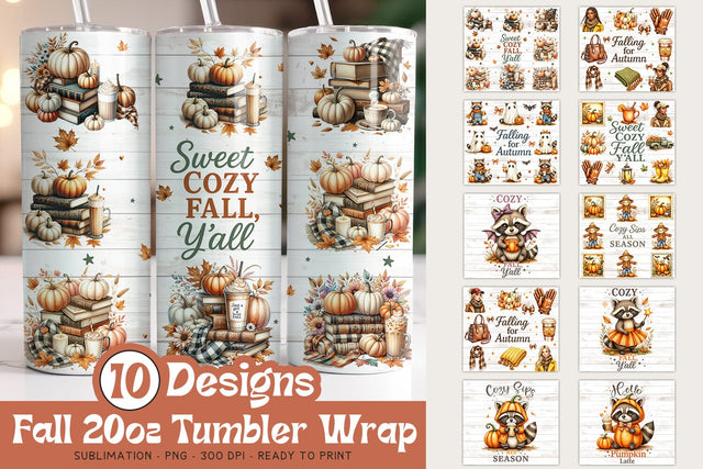 Fall 20oz Skinny Tumbler Wrap Bundle Sublimation Petunia Digital Design 