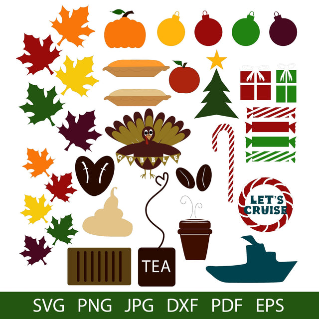 Fall and Christmas Holiday SVG 38pc Icon Bundle SVG Sarahs Artistic Studio 