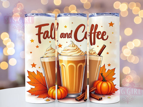 Fall and Coffee 20oz Tumbler Wrap Sublimation Design, Straight Tapered Tumbler Wrap, Fall Vibes Tumbler Png, Instant Digital Download Sublimation SvggirlplusArt 